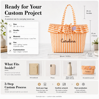Sac fourre-tout en toile de taille moyenne avec logo personnalisé, orange, avec longue poignée de transport, imprimé rayé pour la publicité, usine OEM