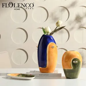 Flolenco Abstract Human Face Flower Vases Tabletop Statue Ornaments Art Crafts Luxury Home Decor Ceramic Vase