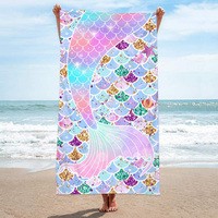 Summer Kids Turkish Style Microfiber Beach Towel Cute Mermaid Pattern Lightweight Sand-Free Quick-Dry Fade-Resistant Bath Towels