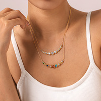 Collier ras du cou étanche en acier inoxydable plaqué or PVD avec chaîne à maillons, barre incurvée sertie de zircons multicolores pour femme