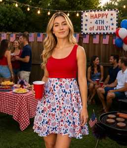 Vestido de Patinadora con Diseño Patriótico de la Bandera Americana OEM ODM para Mujer, Estampado para Celebrar el 4 de Julio 250, Traje para Celebración - Product Image 1