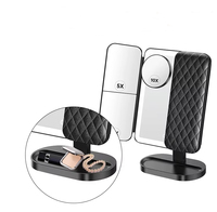 Miroir de maquillage de beauté à angle ultra-large à 270 degrés pliable en trois parties avec éclairage LED intelligent pour le bureau Cadeau de déesse