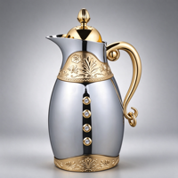 Carafe à café arabe Dallah en acier inoxydable doré et argenté avec isolation de 12 à 24 heures et intérieur en verre rose pour les fêtes