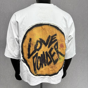 Custom 2025 Streetwear High Quality Distreesed Patch Embroidery Logo Plaid <b>Graphic</b> <b>Tee</b> Boxy Cropped T Shirt Men - Product Image 3