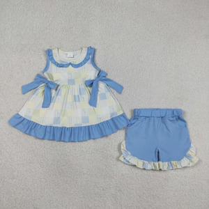 ชุดเซ็ต 2 ชิ้น เสื้อแขนสั้นระบายพิมพ์ลายมะนาวสีเหลืองสำหรับสาวๆ ฤดูร้อน - Product Image 3