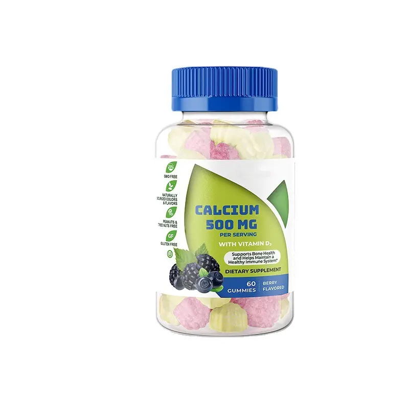 OEM customizable calcium with vitamin D gummy support bone health and help maintain a healthy immune system naturally flavored