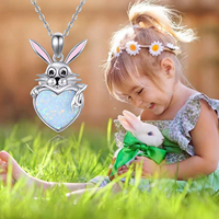YFN bijoux 925 argent Sterling blanc opale coeur mignon lapin pendentif collier pour fille