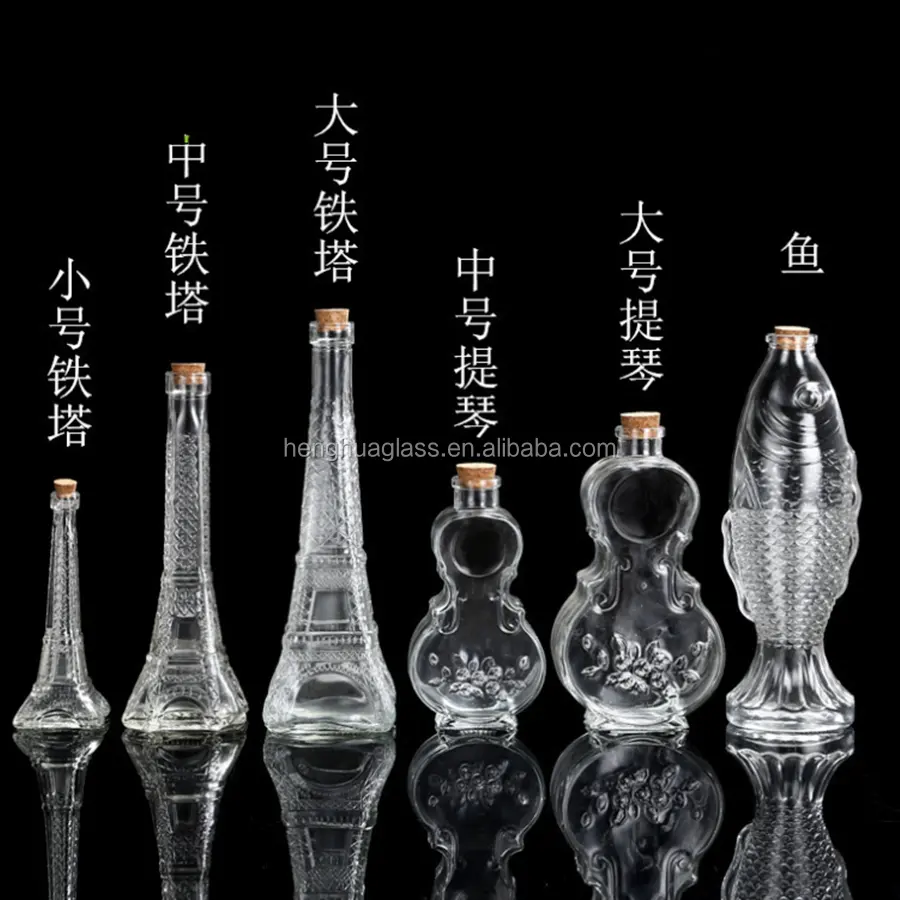 Groothandel Custom Vorm Eiffeltoren Huwelijkscadeau Glazen Fles Glas Wens Fles Met Kurk