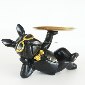 Bouledogue <span class=keywords><strong>anglais</strong></span> artisanal en résine personnalisé avec plateau de rangement Statue lunettes chien Animal Sculpture Décoration de table Bureau Maison ornement - Product Image 3