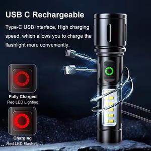 Lampe torche LED blanche à zoom laser, rechargeable par USB, lumière blanche et rouge, 6 modes, en aluminium, pour la recherche en extérieur, le camping et la randonnée - Product Image 6