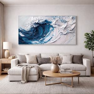 Peinture à l'huile originale personnalisée « Vague éclatante » avec texture impasto, motif vague océanique bleue et blanche, art mural océanique, œuvre d'art moderne peinte à la main - Product Image 5