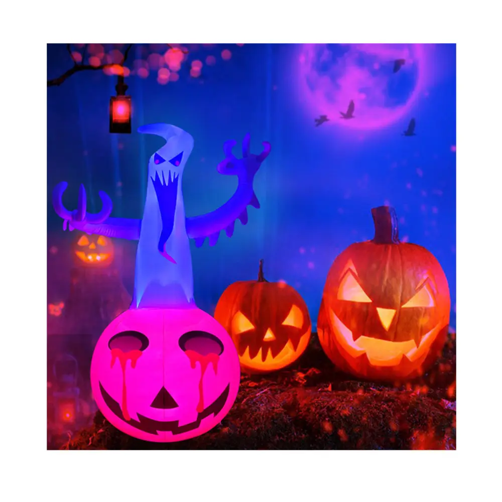 4FT Blow Up Color Changing Flashing LED Giant Inflatable Halloween Ghost on Pumpkin Decoration Outdoor for Garden Lawn Yard