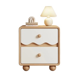 Vintage-style wooden bedside table with creamy design, <b>small</b> bedside storage unit, solid wood storage <b>cabinet</b>. - Product Image 5