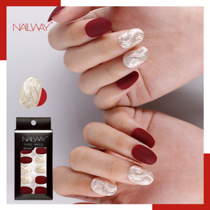 Prensa 3D de alta calidad para <span class=keywords><strong>uñas</strong></span>, cobertura completa, ovalada, color rojo <span class=keywords><strong>vino</strong></span> y dorado, purpurina, acrílica, para <span class=keywords><strong>diseños</strong></span> de <span class=keywords><strong>uñas</strong></span> artificiales - Product Image 2