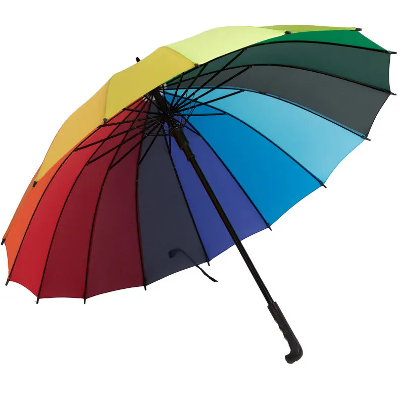 Logo kustom 16K payung warna-warni terbuka otomatis payung Golf tahan angin payung pelangi pegangan panjang lurus