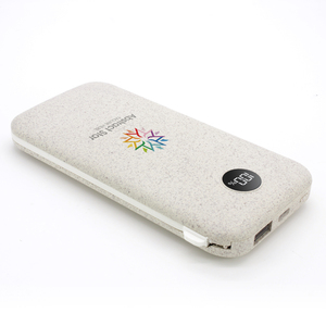 2022 ECO Friendly Wheat Straw LCD Display Slim Power Bank Built 3 in 1 Cable Power Bank 10000mah Portable Promotional Gadgets