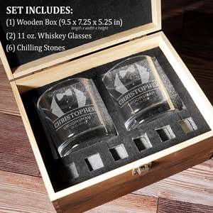 Juego de Vasos de Whisky Grabados Personalizados de 11 oz con Piedras Enfriadoras de Whisky y 2 Vasos de Whisky en Caja de Madera de Recuerdo, desde Almacén en EE. UU. - Product Image 2