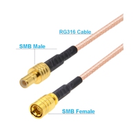 Câble coaxial RF RG316 50 Ohms, adaptateur pigtail/jumper, mâle/femelle, droit/à angle droit, pour extension radio satellite SMB