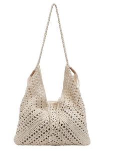 Bolso Tote Grande de Paja Tejida para Mujer, Color Sólido, Cierre Bordado, Forro de Poliéster Portátil - Product Image 2