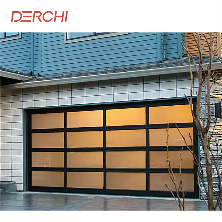 Residential modern full view electric roll up aluminum black glass garage door prices