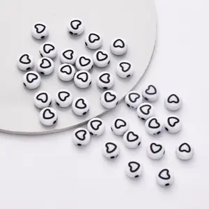 DS wholesale acrylic 4*7mm heart beads white beads Black Heart 500g per pack