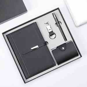 Customized Laser Logo Business Creative Gift Notebook Set <b>Card</b> Notepad Keychain Four-piece PU Leather <b>Embossed</b> Logo with Pen - Product Image 1
