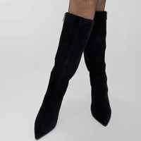 Bottines à talons hauts de 6 cm en daim noir à bout pointu avec fermeture éclair latérale pour femmes, mode automne/hiver, antidérapantes