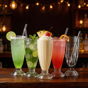 Verres à boire à rayures côtelées style fontaine à l'ancienne pour milk-shake, soda, glace, sundae, dessert, jus et cocktail - Product Image 4