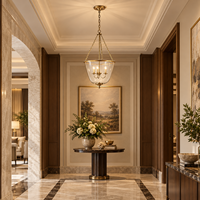 Lustres modernes américains de luxe classiques à hauteur réglable avec abat-jour en cristal et laiton LED pour hôtel, villa, salon