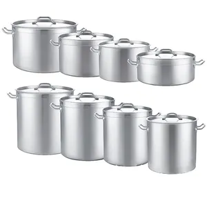 Potes de sopa de cozinha industrial, fonte de fábrica, logotipo personalizado, tamanhos múltiplos, potes de aço inoxidável