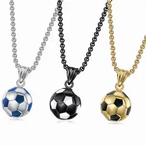 Halskette Gute Qualität Edelstahl Fußball Gold Silber Schwarz Anhänger Halskette