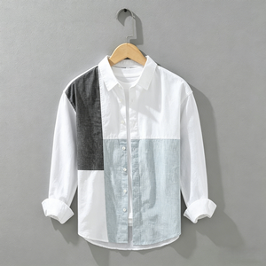 <span class=keywords><strong>Camicia</strong></span> da <span class=keywords><strong>Uomo</strong></span> 100% Lino con Blocchi di Colore e Patchwork, Colletto Rovesciato, Vestibilità Ampia, Traspirante, Casual, per Uso Quotidiano, Personalizzabile con Logo OEM ODM - Product Image 2