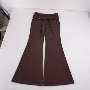 American <b>vintage</b> Y2K fold over waist studded knit flare pants low waist <b>tie</b> elastic slim casual long pants - Product Image 6
