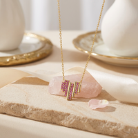 Collier pendentif cœur étagé ZG tendance avec pavé de CZ rose, bijoux plaqués or style Art Déco pour femme