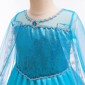Costume da Elsa per Bambine, Abito Blu con Paillettes a Fiocchi di Neve e Maniche Lunghe con Mantello per Feste di Halloween e Natale - Product Image 6