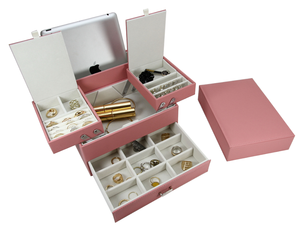 Boîte à <span class=keywords><strong>bijoux</strong></span> organisateur de luxe moderne personnalisable en cuir PU écologique et velours pour <span class=keywords><strong>femme</strong></span> LG8193 (pour bagues, boucles d'oreilles, colliers, bracelets) - Product Image 6