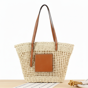 Sac à main en paille de luxe, sac fourre-tout en rotin pour la plage, mariage, mode bohème, sac à main en paille de haute qualité - Product Image 1