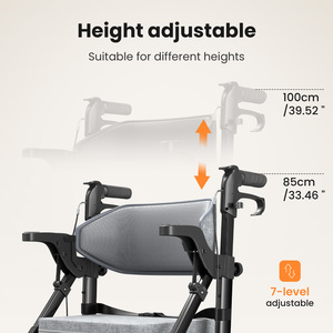 मैट पेशेवर समायोज्य स्टील रोलेटर वॉकर आरामदायक सीट पोर्टेबल रोगी खरीदारी चिकित्सा आउटडोर तह उपकरण - Product Image 4