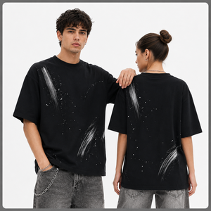 T-shirt ample en coton épais avec motif graphique, délavé à l'acide, style streetwear, logo personnalisé, haute qualité pour homme - Product Image 1