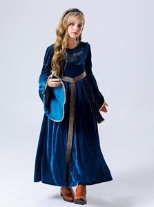 Ecowalson niñas vestido renacentista Medieval terciopelo manga larga acampanada Vintage <span class=keywords><strong>princesa</strong></span> disfraces Halloween carnaval fiesta vestido - Product Image 4
