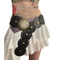 Ceintures en Cuir à Conchos Disque Larges, Ceinture en Cuir Perforée de Style Vintage Occidental pour Femmes, Idéales pour Robes
