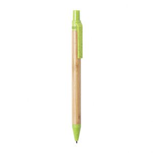 Stylo à bille promotionnel en bambou écologique et durable avec logo gravé au laser en paille de blé pour le bureau, écriture noire/bleue - Product Image 1