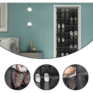 24 Clear Pockets Over the Door Shoe Organizer Gray Hanging Closet <b>Storage</b> <b>Rack</b> for Shoes & Accessories - Product Image 5