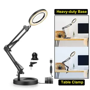 Hoch leistungs sockel 2 in 1 LED-Schreibtisch lampe 3 Farben von Lichtern, 10 Lichts tufen mit USB-Lupe 5X Glas lupen linse einstellen