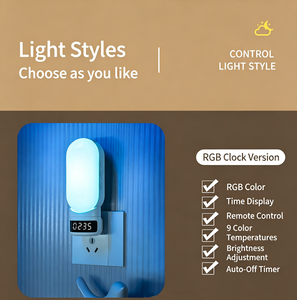 Veilleuse LED tricolore à brancher avec télécommande, intensité réglable, blanc chaud, design minimaliste pour chambre à coucher - Product Image 1
