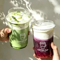 Gobelets à café transparents personnalisés en gros, jetables, 16oz 20oz, en plastique PET avec logo, couvercles et pailles pour Matcha