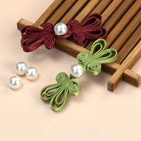 Nouveau Bouton Décoratif Hanfu en Satin Brodé Style Chinois, à Longue Queue, Oreilles de Lapin, Pompon Perlé et Design Tissé à la Main