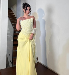 Ruolai wl028 hấp dẫn Chiều dài sàn dây kéo Một Vai Màu Vàng Đính cườm nhăn phụ nữ sequin dài bên váy - Product Image 2