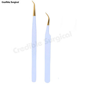 Juego de 4 pinzas de acero inoxidable blanco de calidad superior con logotipo personalizado, pinzas para extensiones de pestañas con agarre de diamante, herramienta de belleza - Product Image 3