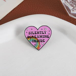 Al por mayor, Pin de solapa de metal esmaltado con diseño de meme emocional 'Silently Screaming Inside Heart' y arcoíris, para mochilas y ropa - Product Image 2